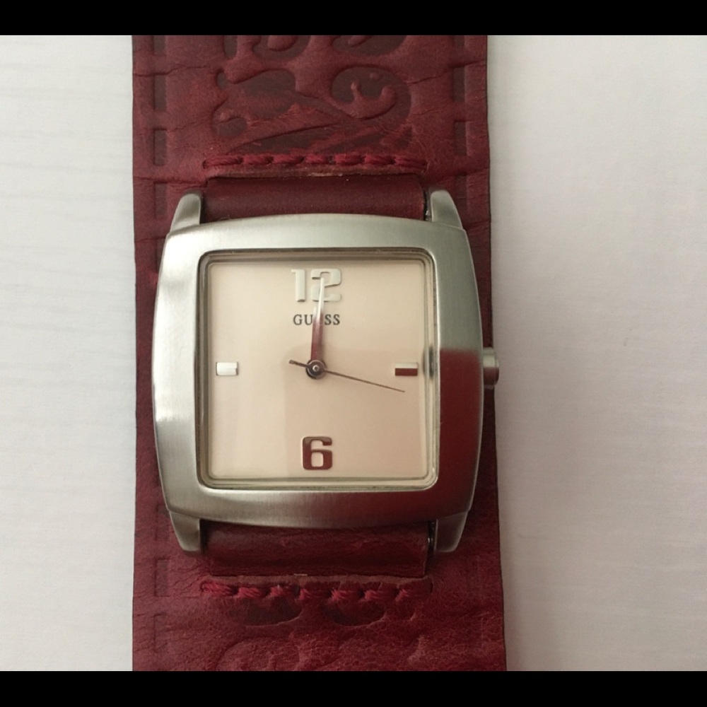 Guess women’s red-leather watch